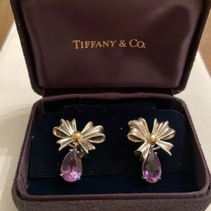 Tiffany & Co Sterling Silver and Gold - Amethyst Ribbon Earrings - Original Box